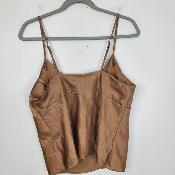 Secret Treasures Y2K Babydoll Tank Top Satin Slip Brown Eyelet Cutouts Womens L - Picture 9 of 9